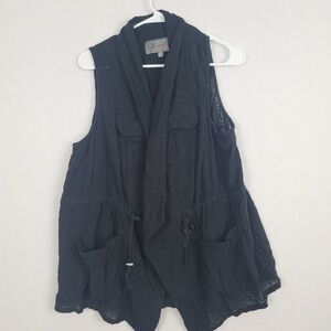 Torrid Black Sleeveless Open Front Vest Pockets 1x Cotton Blend Cinch Waist
